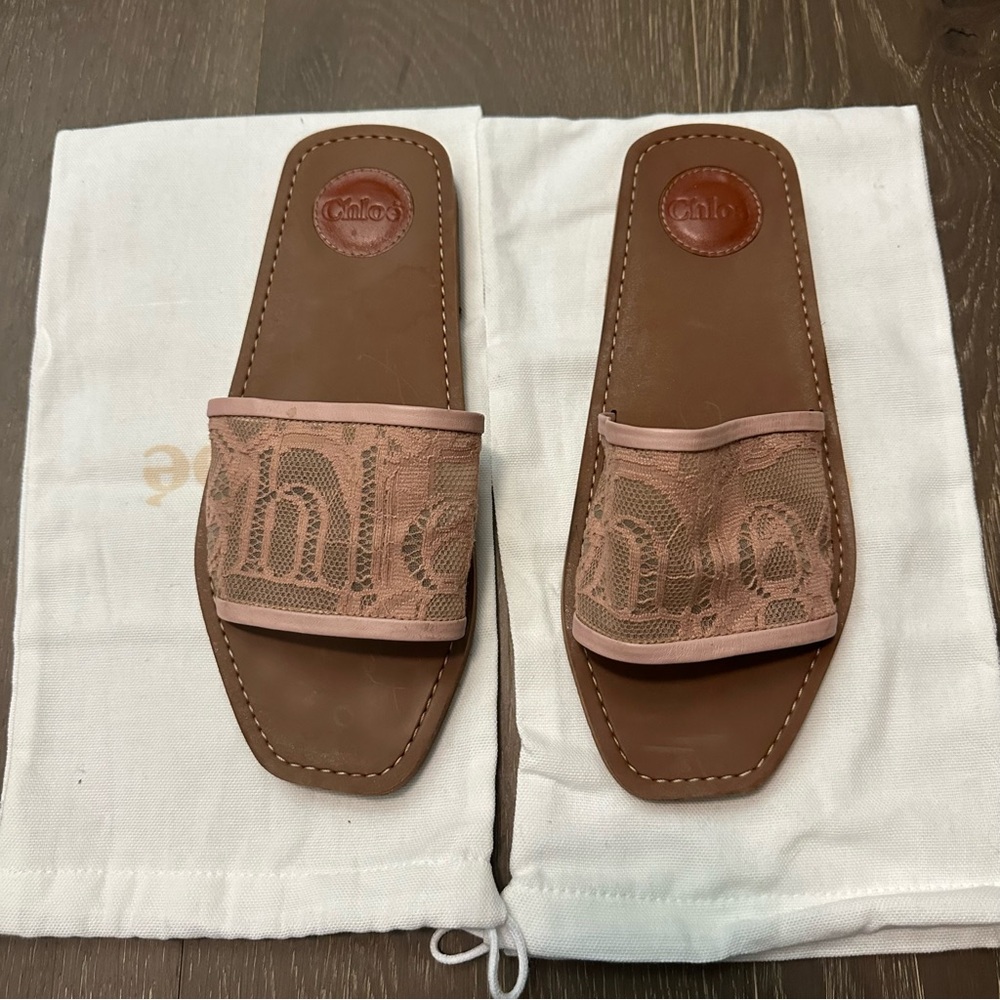 Chloe Pink Lace Woody Flat Mules